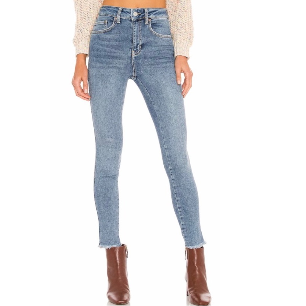 Free People $128 High Rise Jeggings light Wash Raw Hem 26